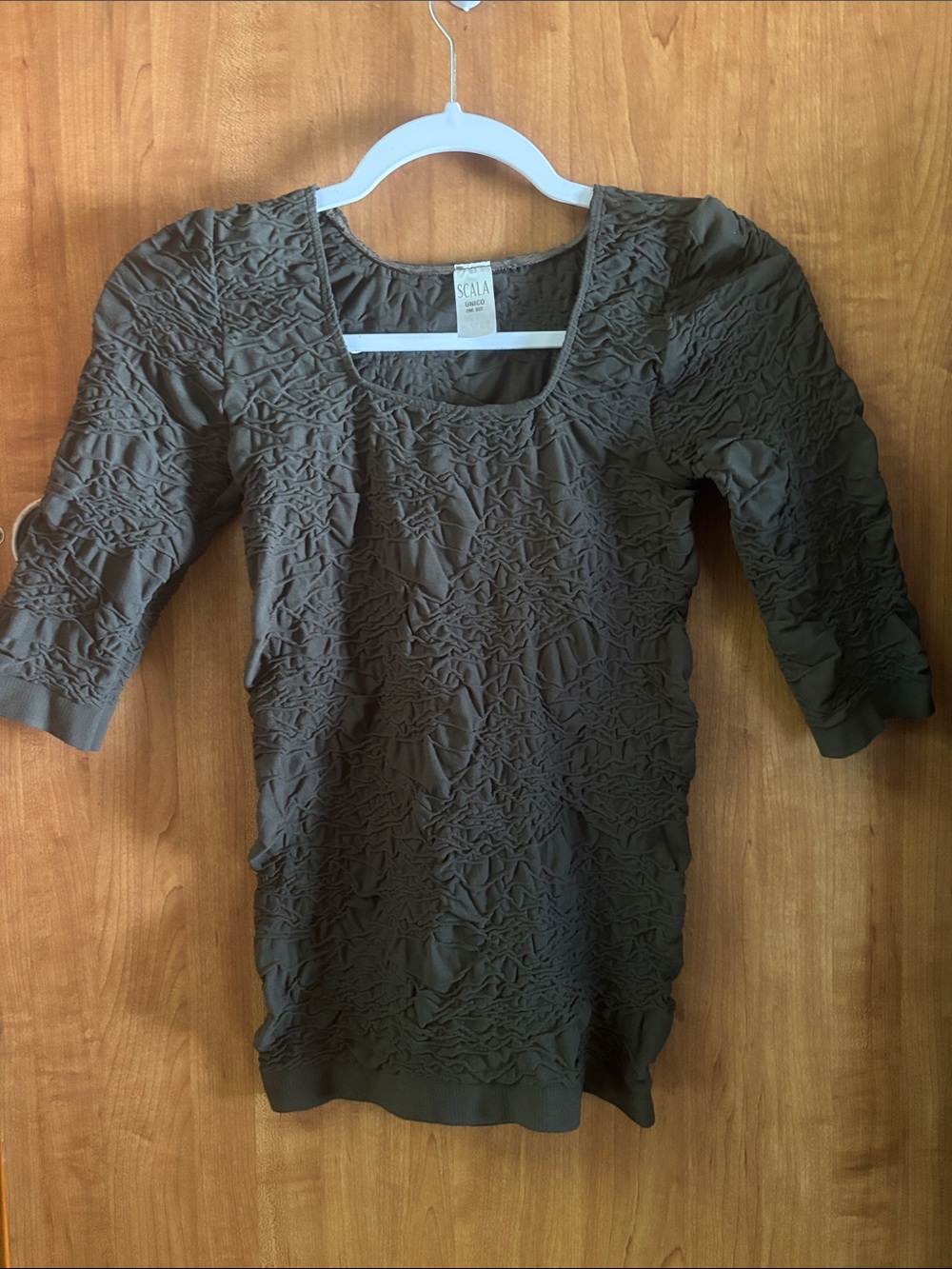 Scala olive green Textured Scoop Neck body con Women's Top